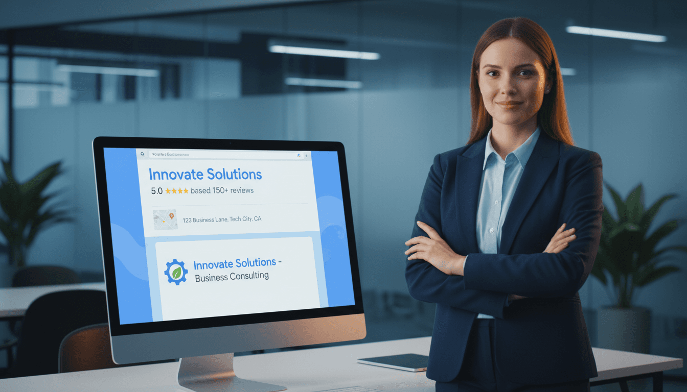 Business owner viewing top Google search ranking for their company